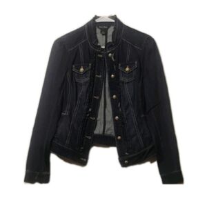 White House Black Market Dark Blue Denim Jacket with Gold Buttons Size 2